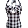 Clothing Retro Stage | 1950S Plaid Halter One-Piece Swimsuit