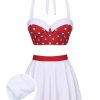 Clothing Retro Stage | 1950S Polka Dots Patchwork Swimsuit White & Red