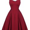 Clothing Retro Stage | 1950S Lace Solid Swing Dress Wine Red