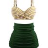 Clothing Retro Stage | [Pre-Sale] 1940S Striped Colorblock Vintage Bikini Set Green