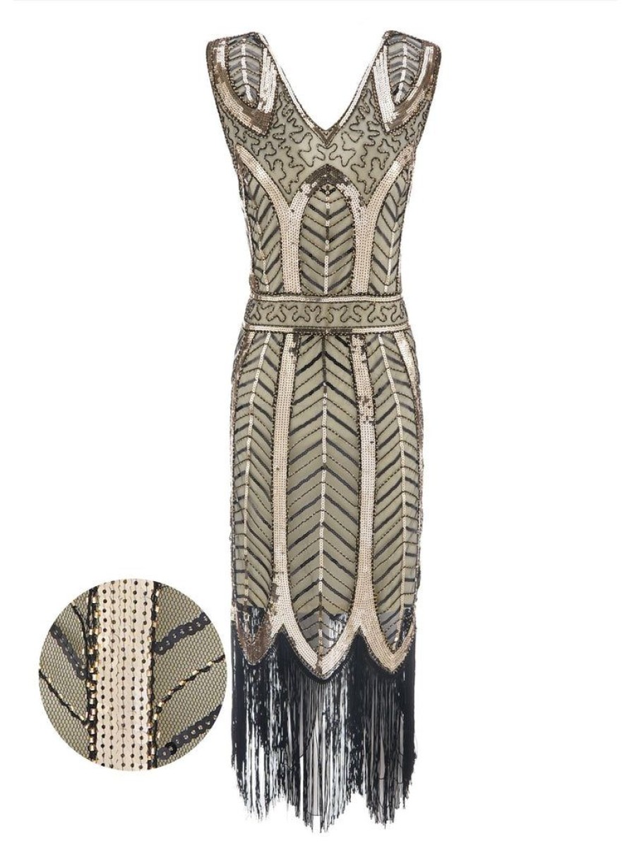 Clothing Retro Stage | 1920S Leaves Sequined Tassel Dress