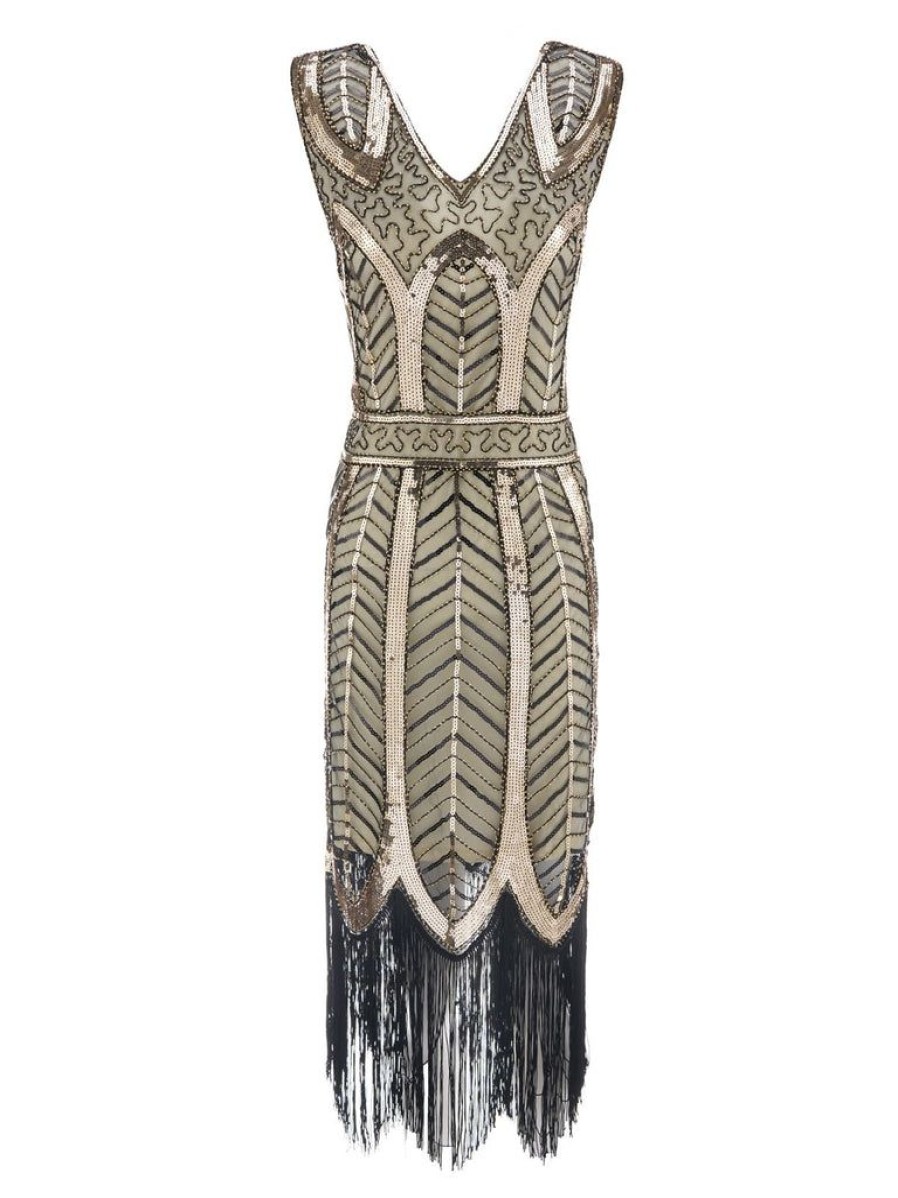 Clothing Retro Stage | 1920S Leaves Sequined Tassel Dress