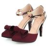 Shoes Retro Stage | Retro Pointed Toe Bow High Heel Shoes Wine Red