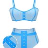 Clothing Retro Stage | 1950S Button Patchwork Swimsuit Blue