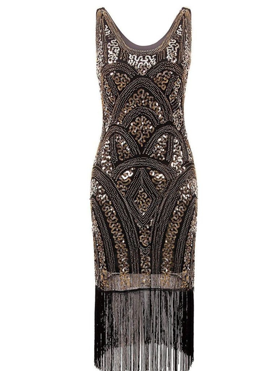 Clothing Retro Stage | 1920S Sequin Fringe Flapper Dress Gold