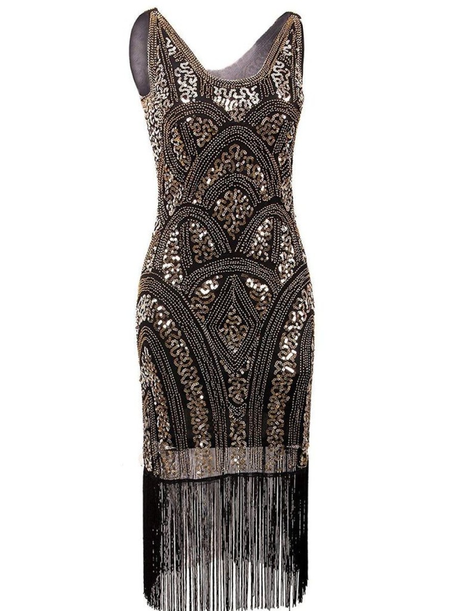 Clothing Retro Stage | 1920S Sequin Fringe Flapper Dress Gold