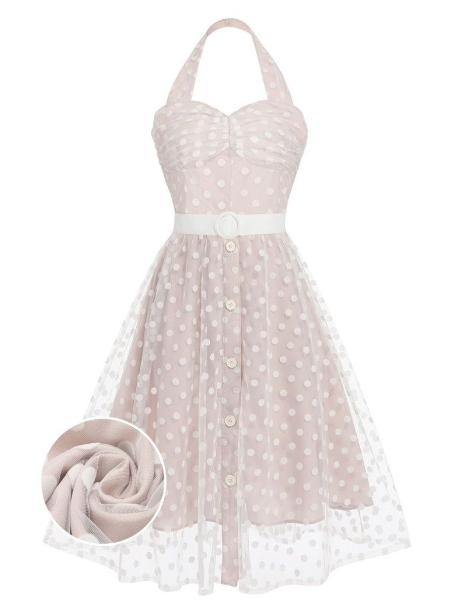 Clothing Retro Stage | 1950S Halter Romper & Polka Dots Skirt Light Pink