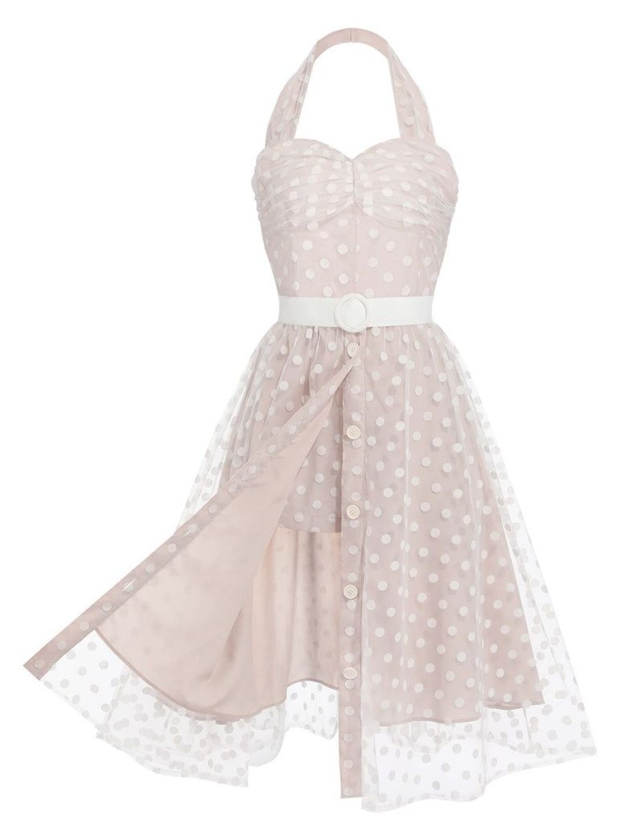 Clothing Retro Stage | 1950S Halter Romper & Polka Dots Skirt Light Pink