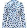 Clothing Retro Stage | 1940S Dots Tie-Up Collar Blouse Blue