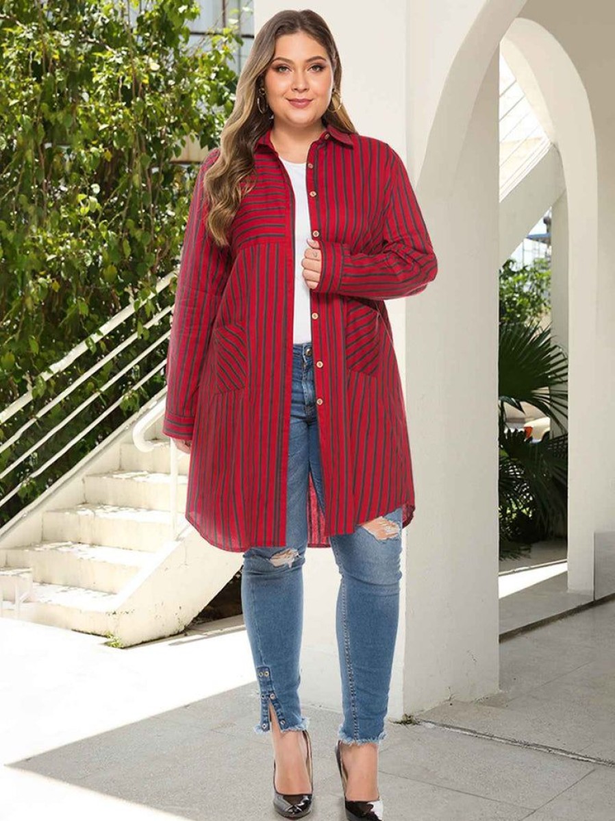 Clothing Retro Stage | [Plus Size] 1940S Single-Breasted Stripes Coat