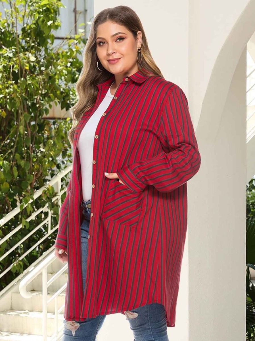 Clothing Retro Stage | [Plus Size] 1940S Single-Breasted Stripes Coat