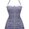 Clothing Retro Stage | Checked 1950S Halter Bowknot One-Piece Swimsuit