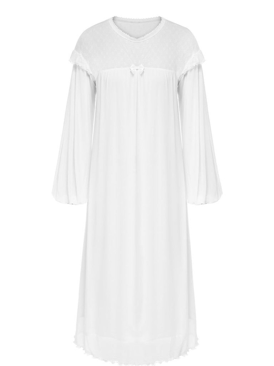 Clothing Retro Stage | 1960S Solid Lantern Sleeve Nightgown White