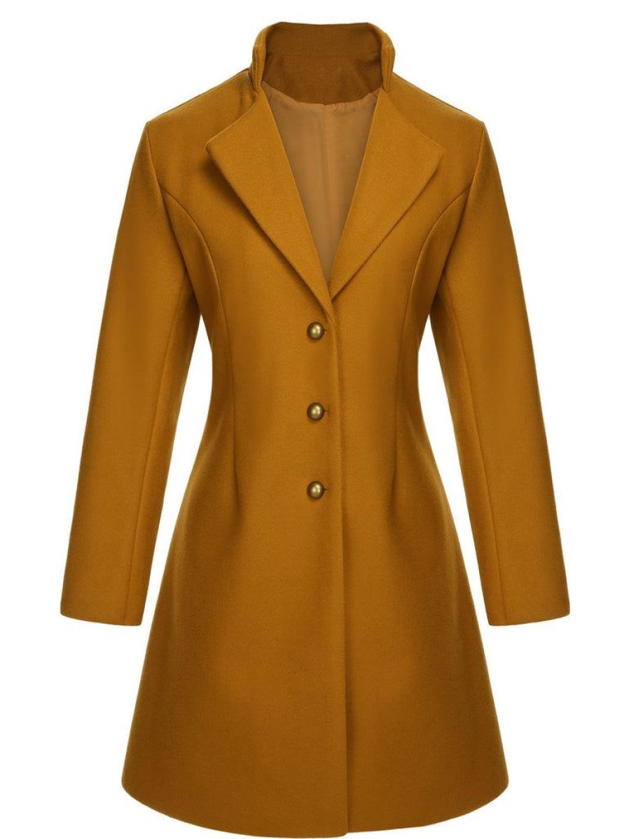 Clothing Retro Stage | 1940S Lapel Solid Wool Coat Midium Yellow