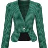 Clothing Retro Stage | 1940S Retro Plaid Button Fitted Blazer