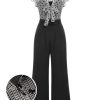 Clothing Retro Stage | 1930S Mesh Bow-Knot Patchwork Jumpsuit Black