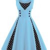 Clothing Retro Stage | 1950S Polka Dots Lapel Patchwork Swing Dress