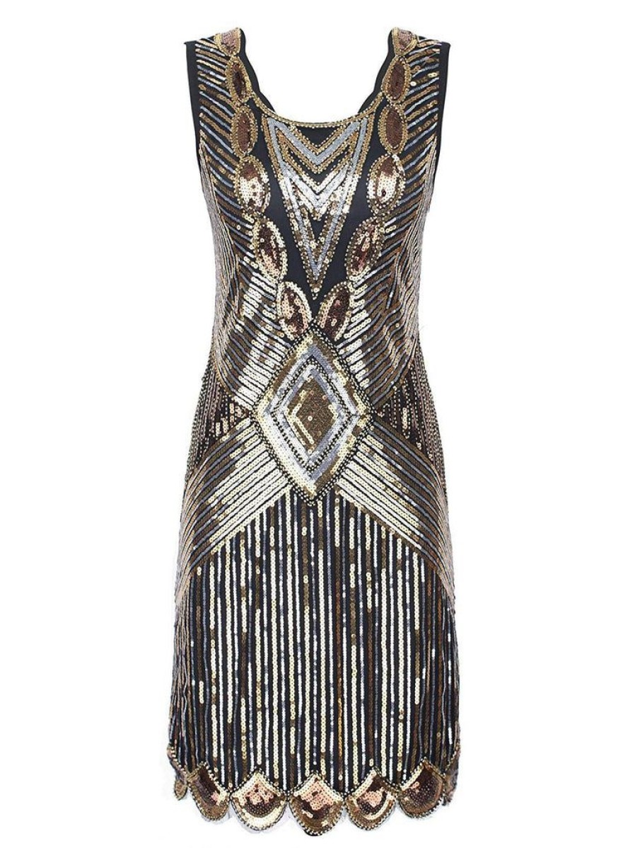 Clothing Retro Stage | 1920S Sequin Evening Dress Gold