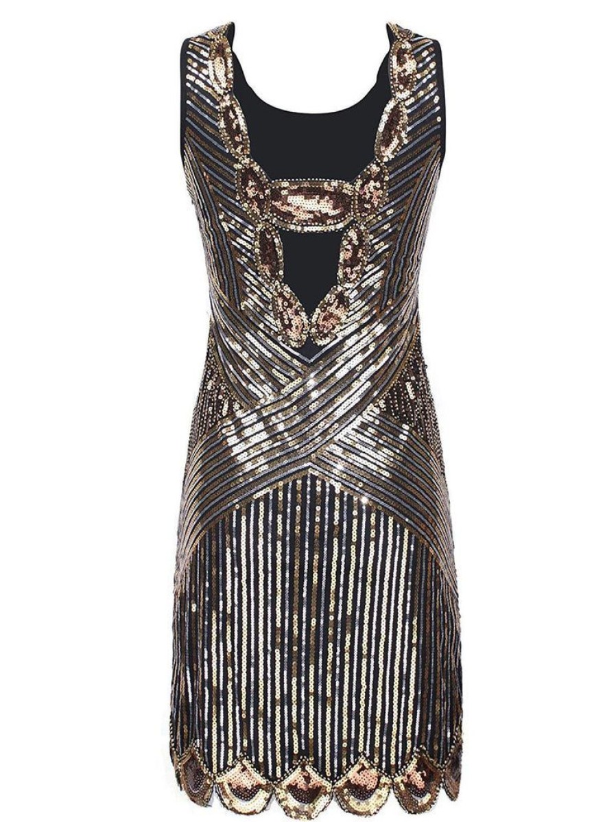 Clothing Retro Stage | 1920S Sequin Evening Dress Gold