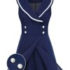 Clothing Retro Stage | 1950S Sailor Collar Romper Navy Blue