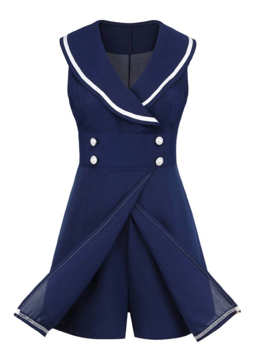 Clothing Retro Stage | 1950S Sailor Collar Romper Navy Blue