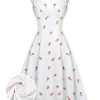 Clothing Retro Stage | Satin-Faux Cherry Polka Dot Dress White