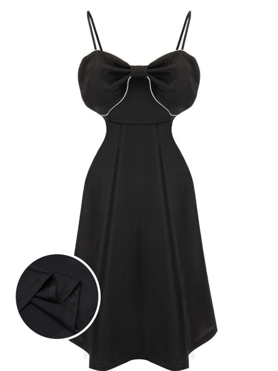 Clothing Retro Stage | 1940S Bowknot Strap Sleepwear Black