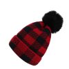 Accessories Retro Stage | Red & Black Plaid Hairball Knitted Child Hat