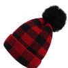 Accessories Retro Stage | Red & Black Plaid Hairball Knitted Parent Hat