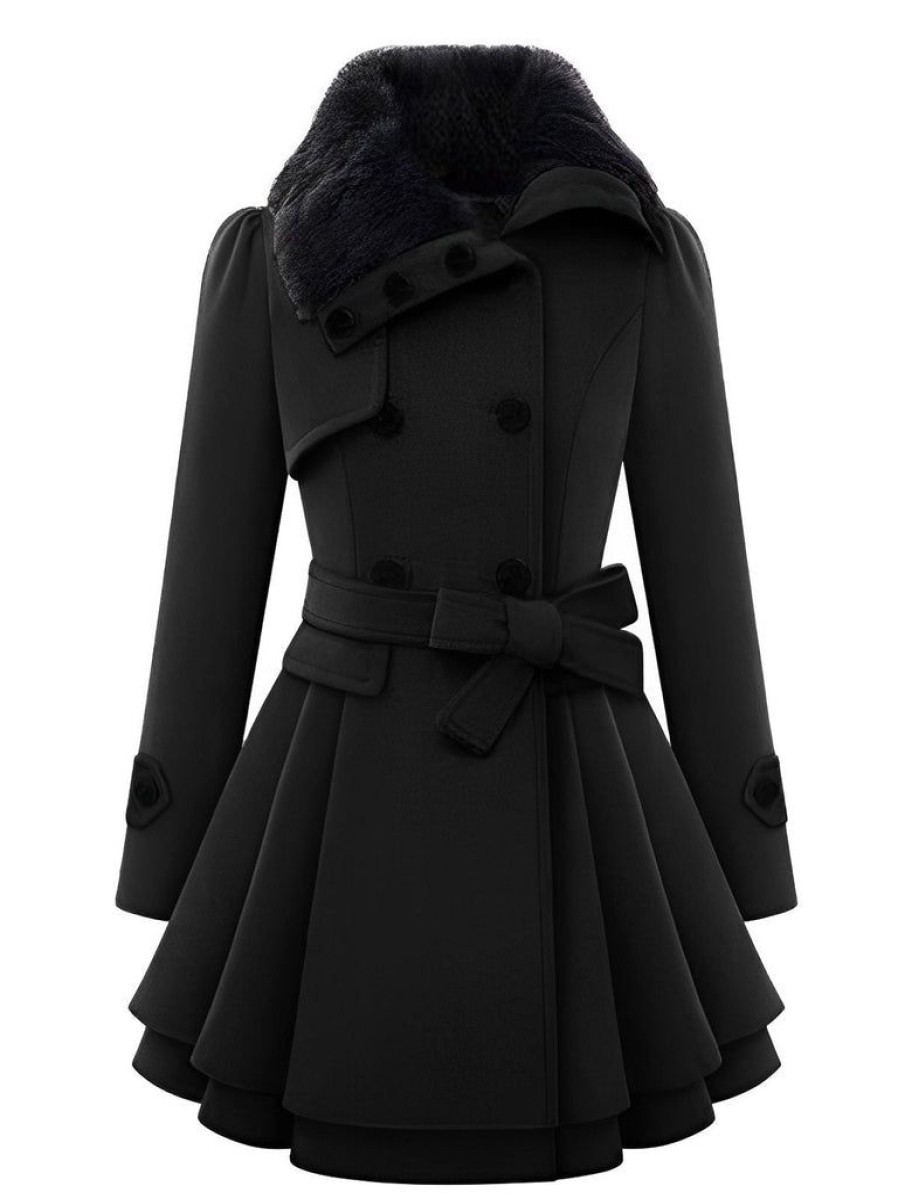 Clothing Retro Stage | Christmas Fur Collar Waisted Woolen Coat