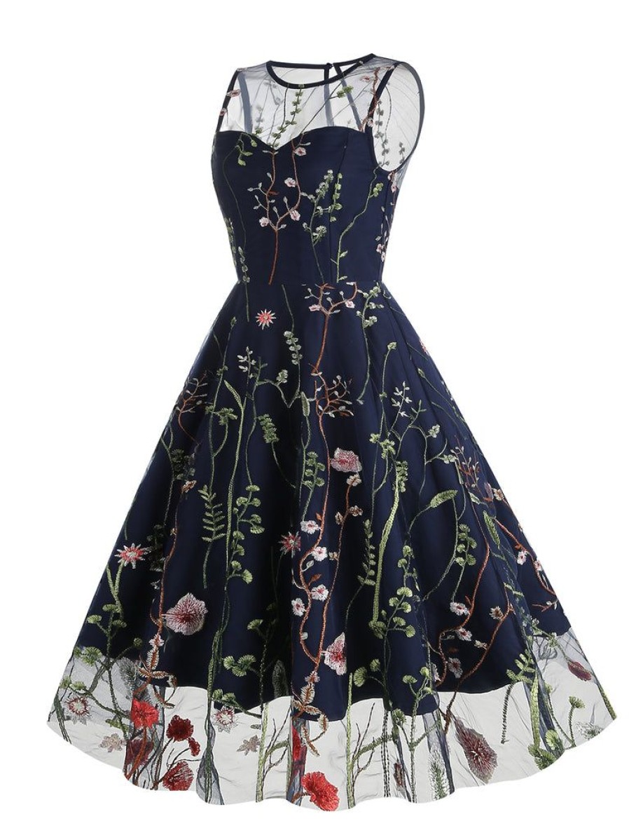 Clothing Retro Stage | 1950S Flower Gauze Sleeveless Swing Dress