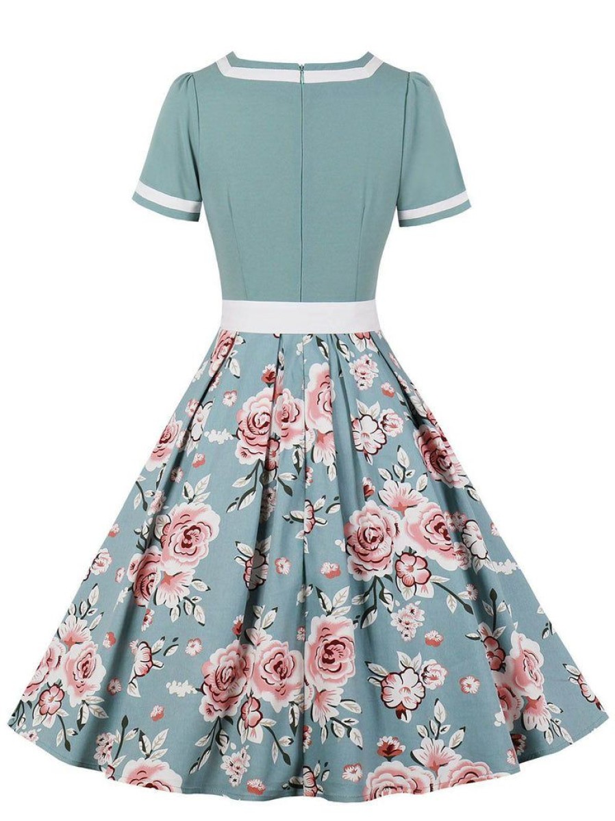 Clothing Retro Stage | 1950S Floral Patchwork Swing Dress