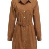 Clothing Retro Stage | 1960S Lapel Long Sleeve Corduroy Dress Brown