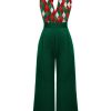 Clothing Retro Stage | 1930S Christmas Plaid Lace Patchwork Jumpsuit Green