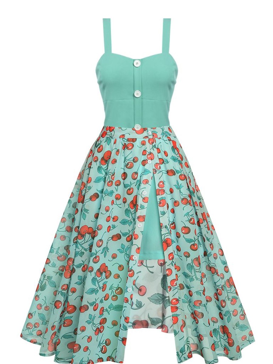 Clothing Retro Stage | 1950S Romper & Cherry Skirt Green