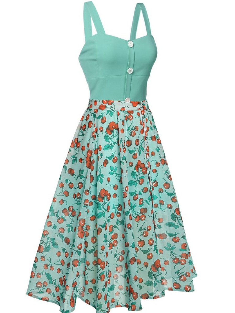 Clothing Retro Stage | 1950S Romper & Cherry Skirt Green