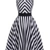 Clothing Retro Stage | 1950S Stripes Lace Swing Dress Black