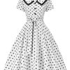 Clothing Retro Stage | 1940S Polka Dot Lapel Dress White